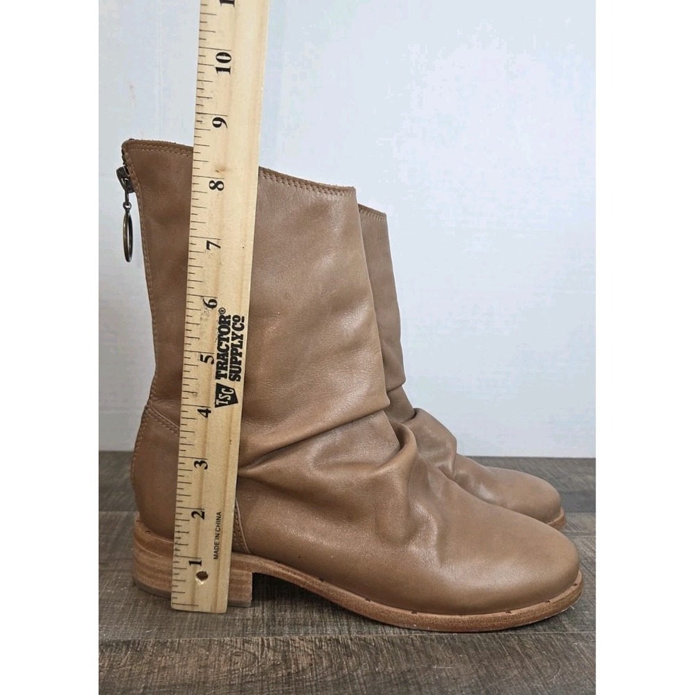 Beek Ostrich Mid Calf Boots Womens 6 Saddle Tan Leather Slouch Block Heel - Picture 2 of 12